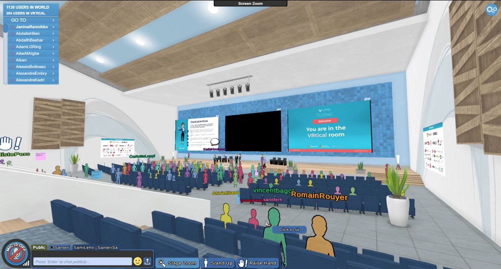 A screen shot of Laval Virtual World 2020 conference's big event hall: VRtical. The hall is half filled with people.