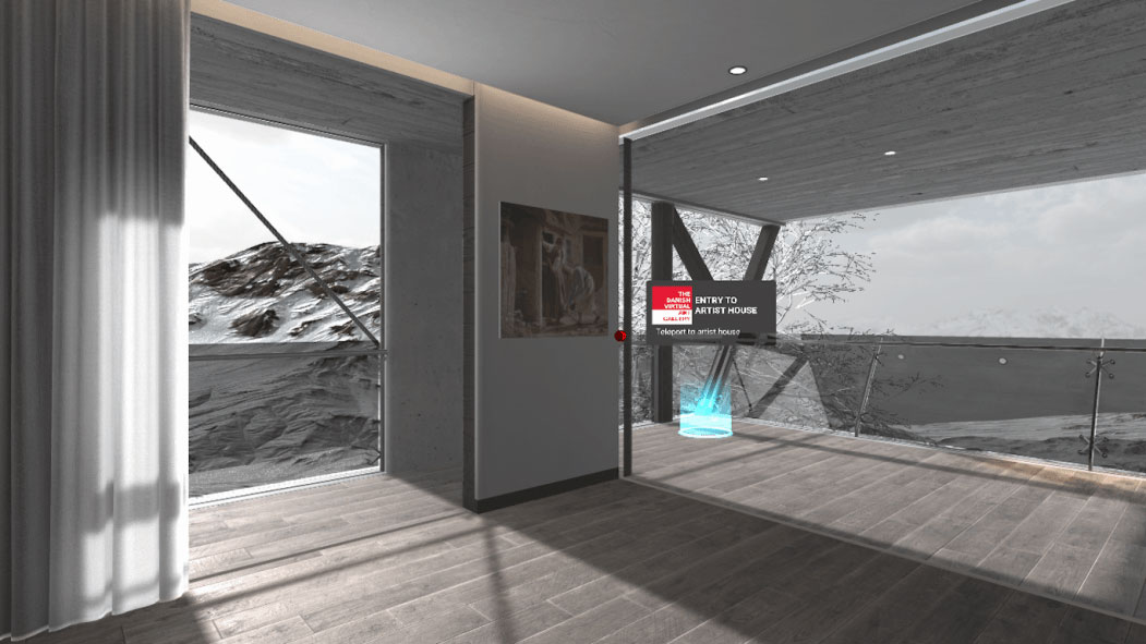 A screen shot of a virtual art gallery by Flat Earth Productions, Timo Polvinen.