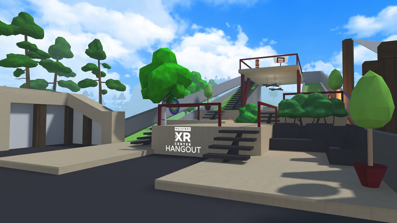 AltspaceVR screenshot. Virtual Trade Show hangout space, inspired by Finnish nature.