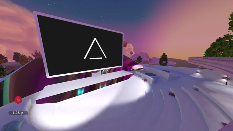 AltspaceVR screenshot. Stage of the Aurora Aphitheater.