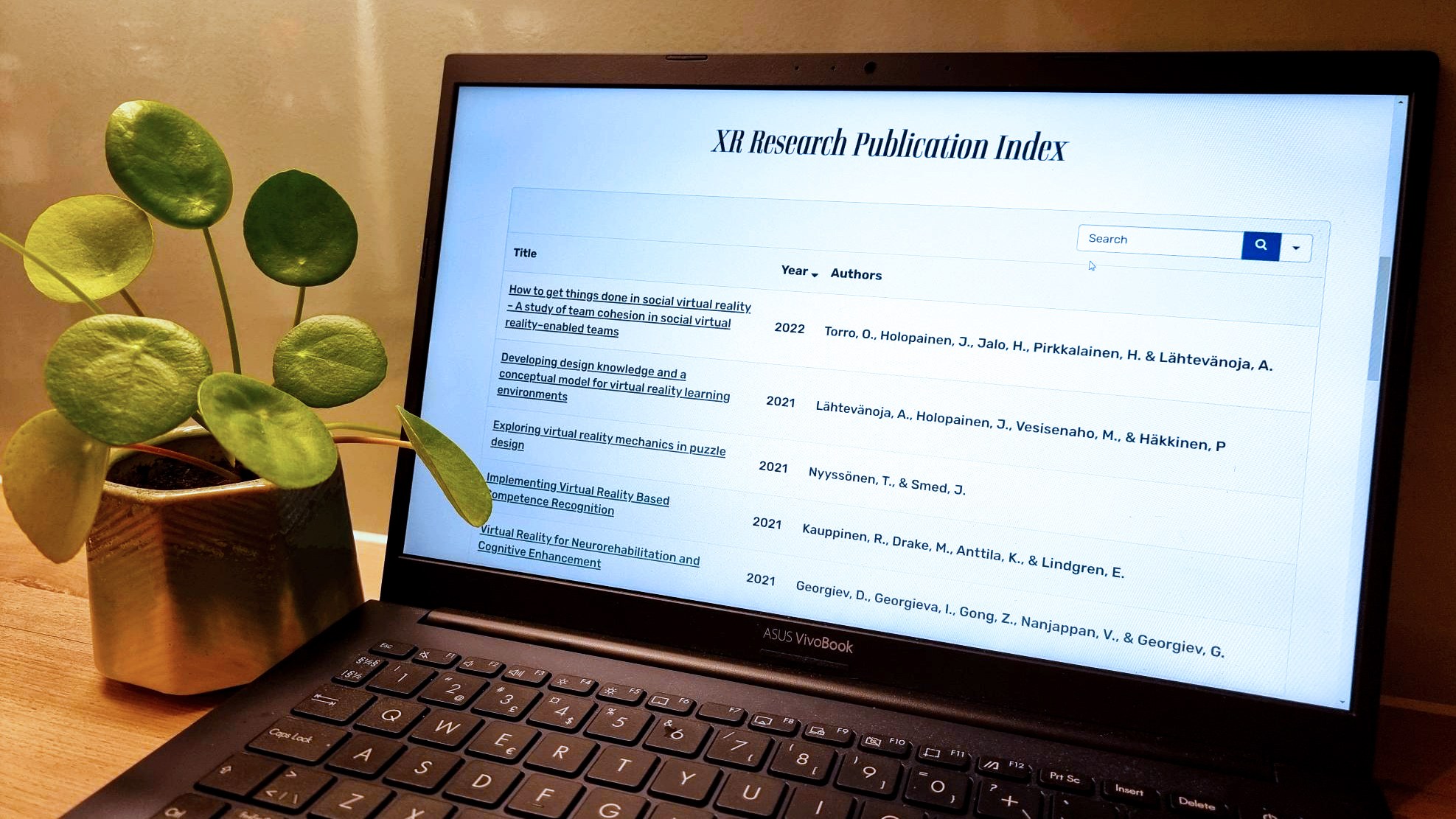 XR Research Index shown on a laptop