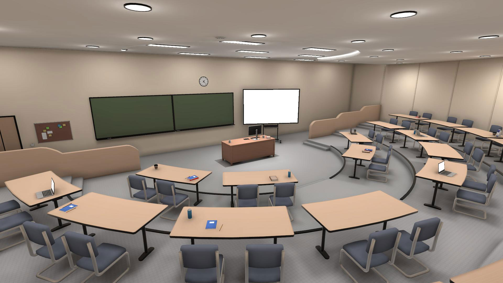 A 3D model of a classroom, made for VR.