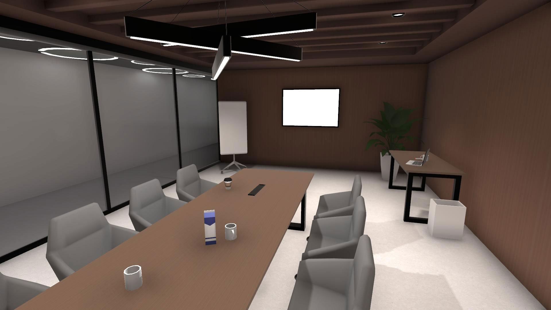 A 3D model of a small meeting room, made for VR.