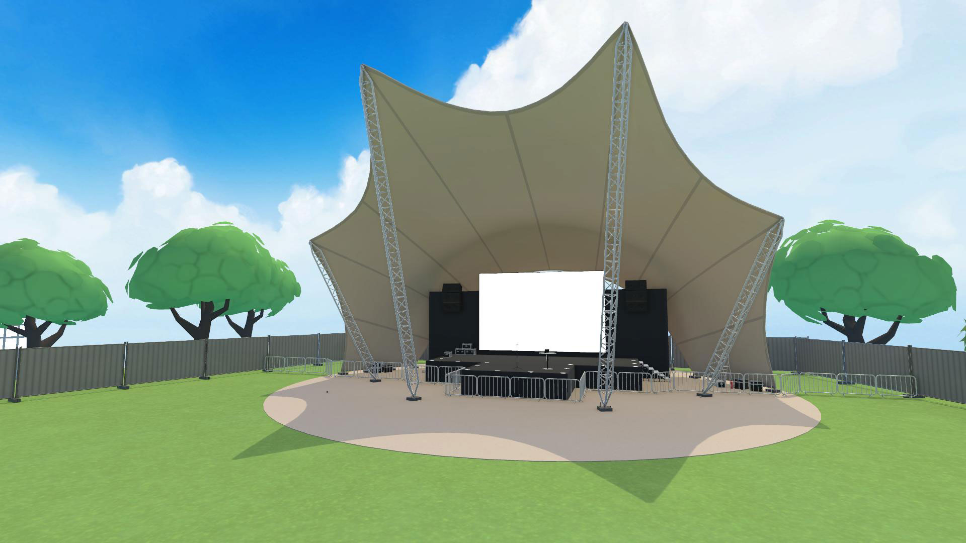 A 3D model of a live stage in a park, made for VR.