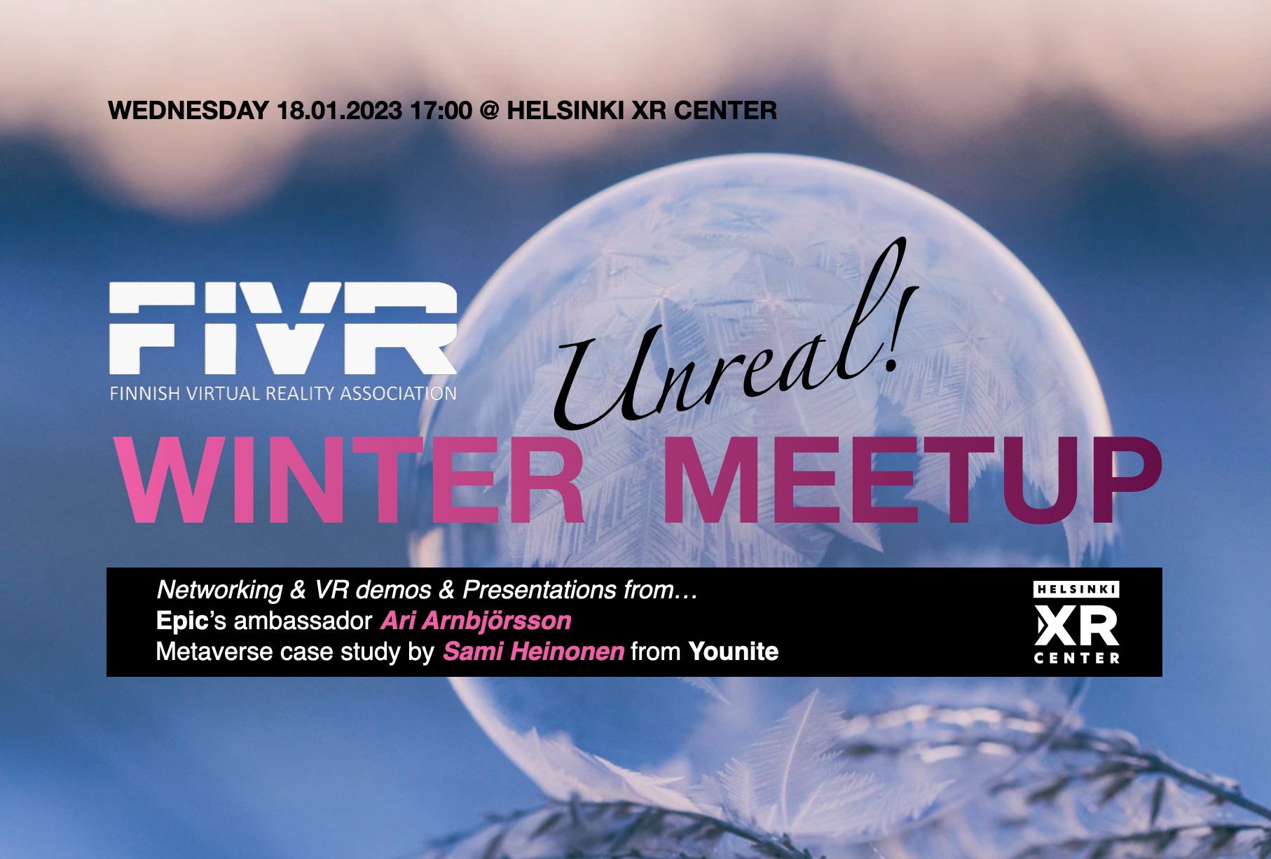 FIVR (UNREAL) WINTER MEETUP banner. 18 January 2023.